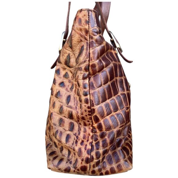 Due Fratelli 2 Strap Brown Leather Tote Shoulder Bag Crocodile Embossed mob wife - Picture 3 of 16